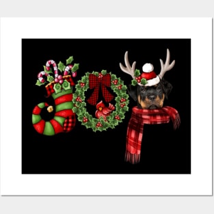 Christmas Joy Dwarf Stocking Reindeer Rottweiler Posters and Art